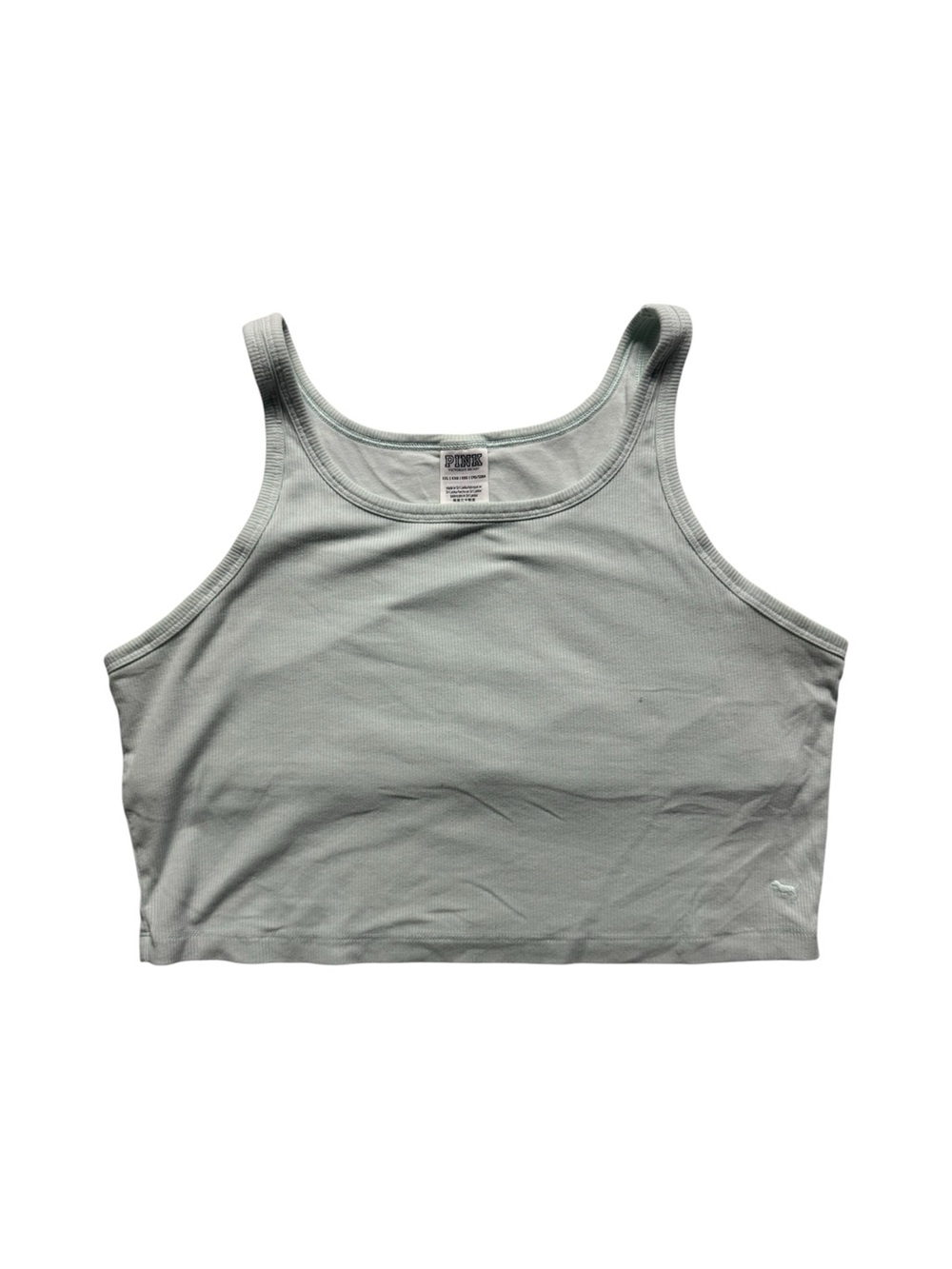 Victoria’s Secret PINK Ribbed Cropped Tank Top XXL Sage Green Logo